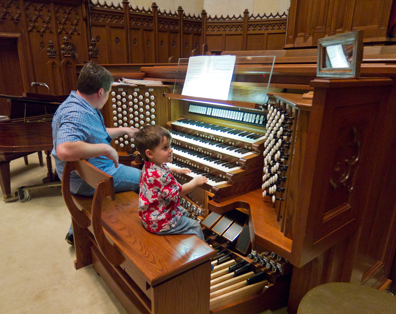 October 03, 2011 - Peter enjoys a private visit with the 3rd Baptist Church's organ and organist.