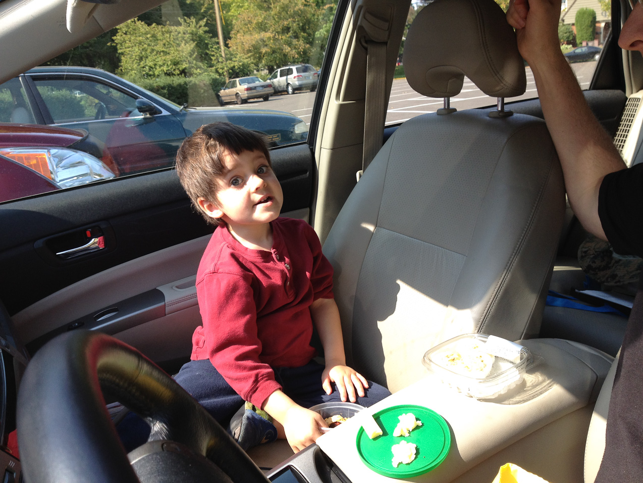  September 19, 2012 - Snack in the car before a mid-week, mid-day organ concert.