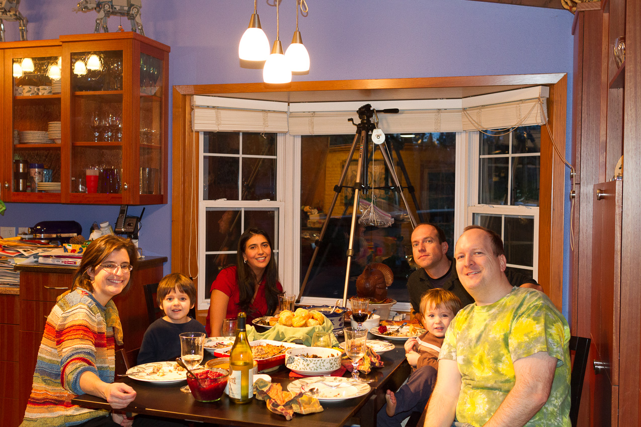  November 22, 2012 - Thanksgiving 2012. New tradition: we devise a Rube-Goldberg machine to break/crush the chocolate turkey.
