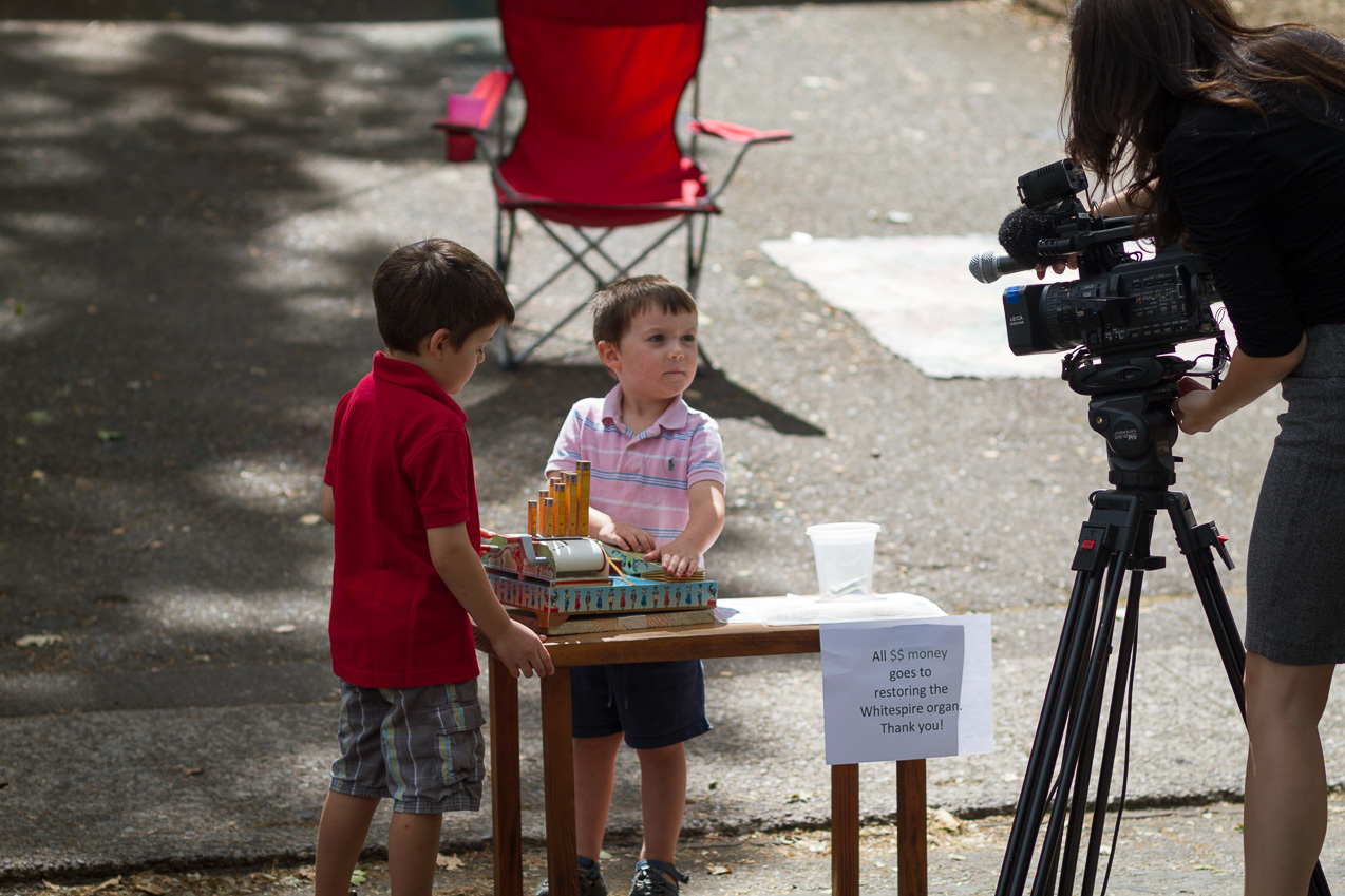  August 20, 2014 - See: http://www.gazettetimes.com/news/local/year-old-starts-fund-raising-campaign-for-whitespires-organ/article_e918499c-272e-11e4-bc2a-0019bb2963f4.html and http://www.kmtr.com/news/local/Brothers-start-lemonade-stand-to-help-cover-35000-Albany-church-organ-repairs-272078871.html